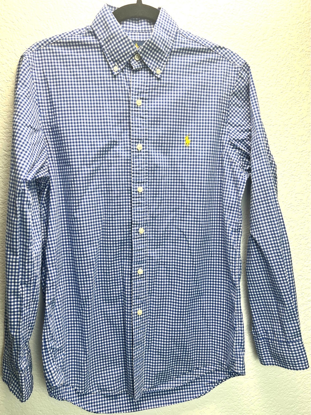 Ralph Lauren Blue Gingham Button Down Shirt Classic Fit Cotton Stretch Men’s S